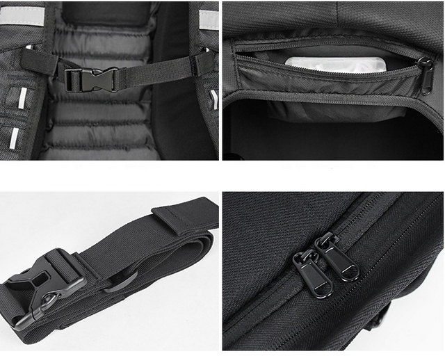 E-Chopper Tasche wasserdichter Motorrad Rucksack – Schnallen und Reißverschluss Details