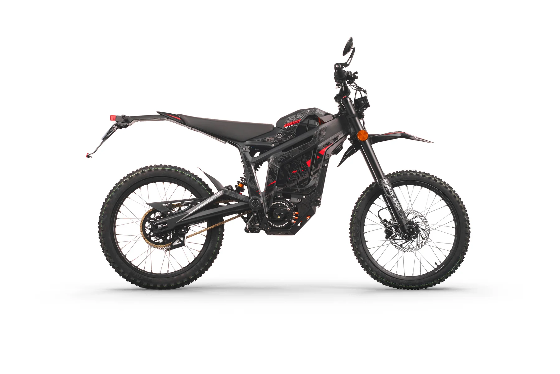 Talaria MX5 Pro L1e 45 km/h Elektro Enduro Motorrad - Seitenansicht weißer Hintergrund